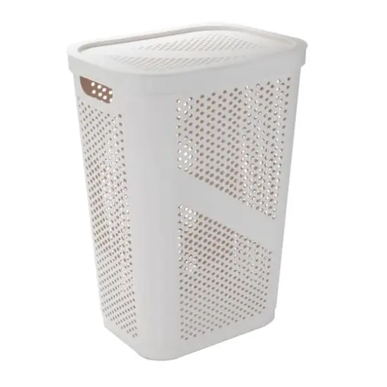 Mind Reader 60L Perforated Plastic Laundry Hamper with Lid Ivory {1}