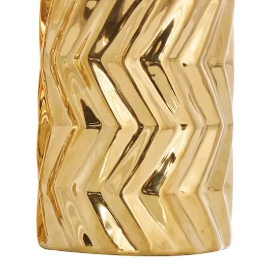 Gold Ceramic Dimensional Chevron Textured Vase with Varying Shapes Set {3}