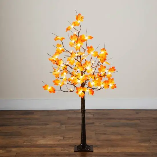4ft. Pre-Lit Minimalist Autumn Maple Artificial Fall Tree with 56 LED Warm White & Orange Pumpkin Shaped Lights {8}