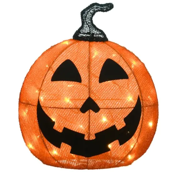 16" Orange LED Happy Jack-O-Lantern Halloween Decor {1}