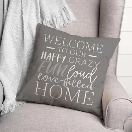 18" x 18" Love Filled Home Throw Pillow Gray {3}