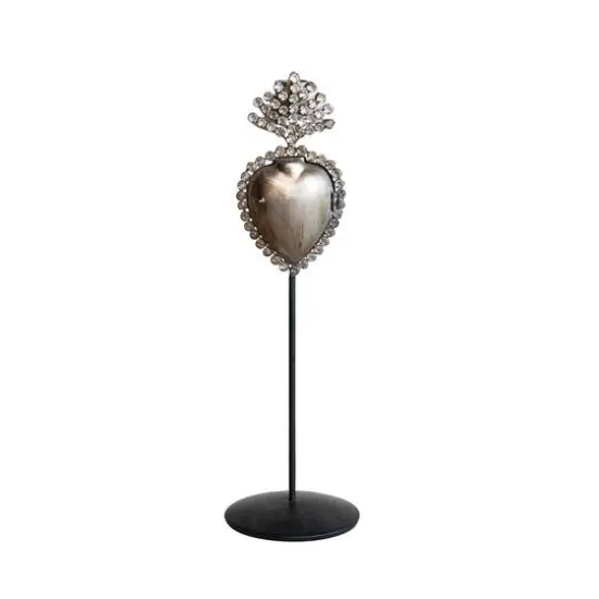Hello Honey&reg; 13" Black & Antique Silver Finish Tall Metal Sacred Heart Taper Candleholder with Jewels {1}