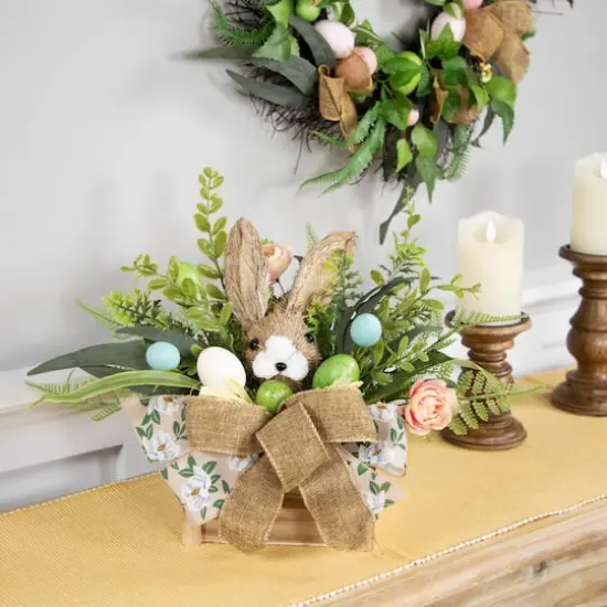 12" Boxed Floral Arrangement with Bunny Easter Decoration {4}