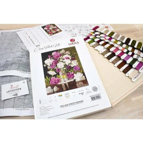 Luca-s Red And White Peonies Counted Cross Stitch Kit {10}