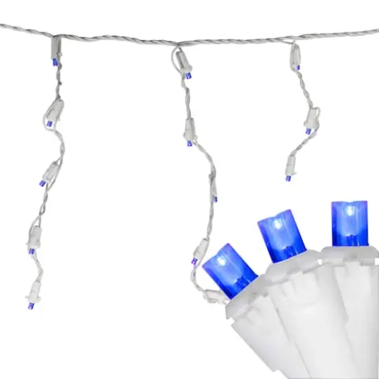 100ct. LED Wide Angle Icicle Christmas Lights With White Wire Blue {4}