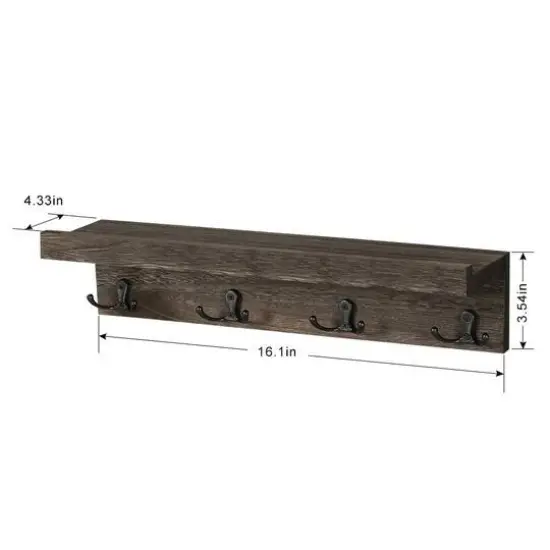 NEX&trade; 16" Dark Brown Wall-Mounted Floating 4-Hook Coat Racks, 2ct. {8}
