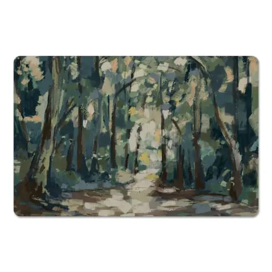 18" x 27" Blue & Green Abstract Forest Landscape Floor Mat {1}