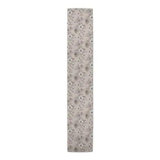 90" Intricate Floral Cotton Twill Runner Gray {4}