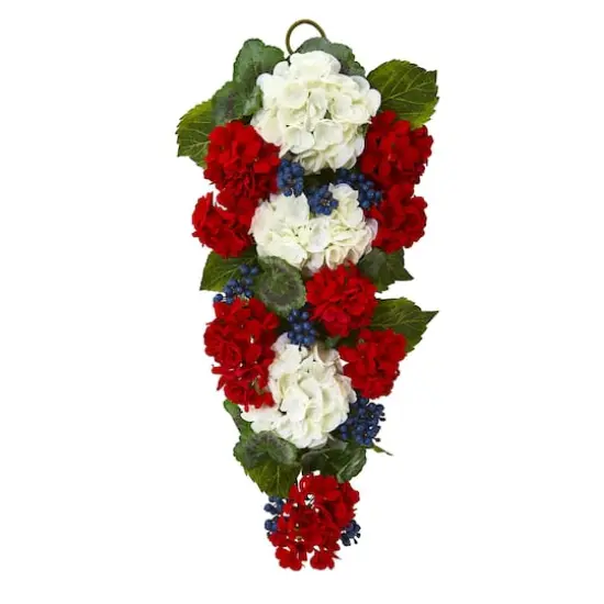 26'' White & Red Geranium with Blueberry Teardrop Swag {1}