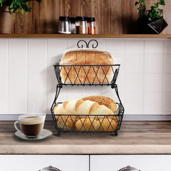 Sorbus 16" 2-Tier Wire Basket Stand Black {5}