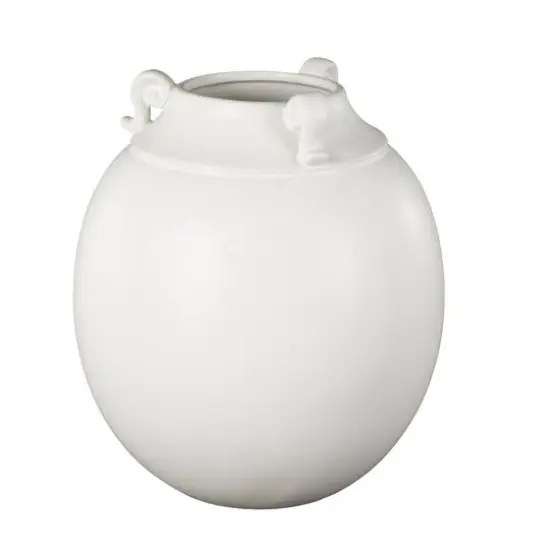 11" White Ceramic Minimalistic Vase with Scroll Handles {7}