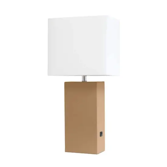 Lalia Home Lexington 21" Leather Table Lamp with USB Charging Port Beige {1}