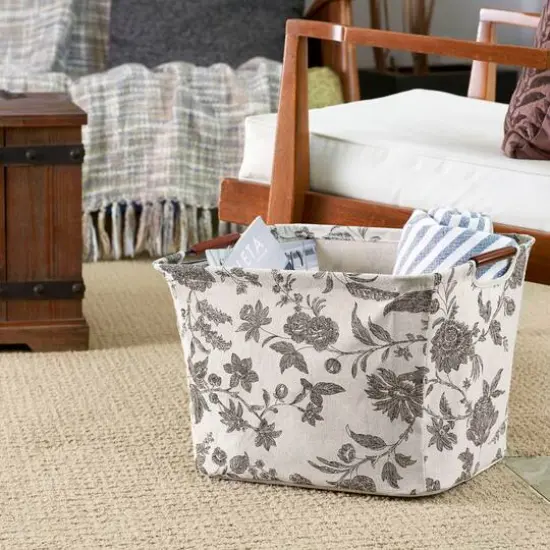Household Essentials Storage Bin with Wood Handles (Medium, Floral) {3}