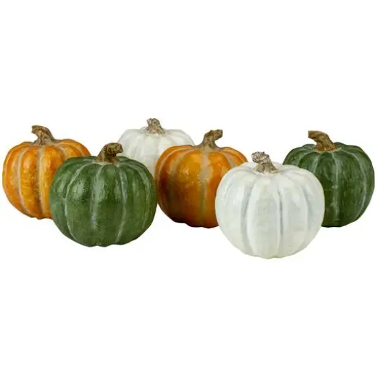 2.5" Green, White & Orange Boxed Pumpkin D&eacute;cor Set {1}
