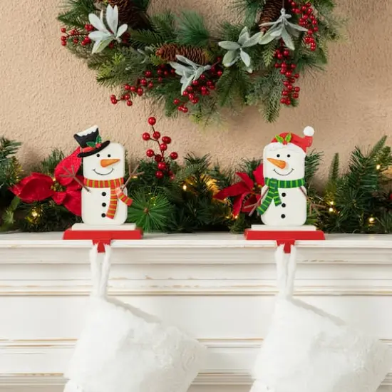 Glitzhome&reg; 7.5" Christmas Snowman Stocking Holder Set {4}
