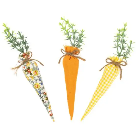 9" Orange & Yellow Fabric Carrot Easter Decorations Set {6}