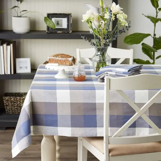 DII&reg; 52" Tri Color Check Tablecloth French Blue {6}