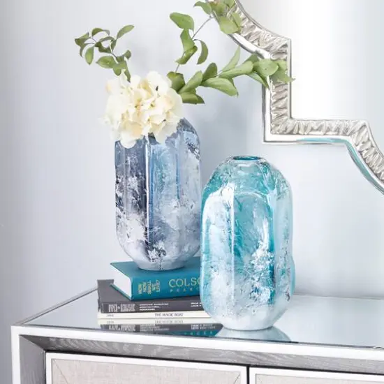 11.5" Blue Glass Contemporary Vase Set {11}