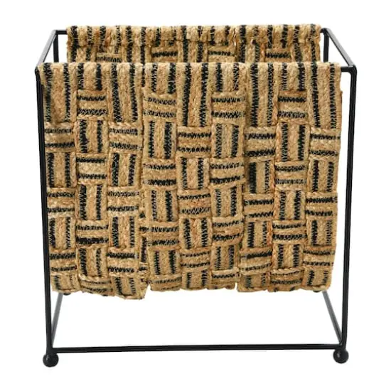 Hello Honey&reg; Natural & Black Decorative Woven Jute & Metal Magazine Holder {8}
