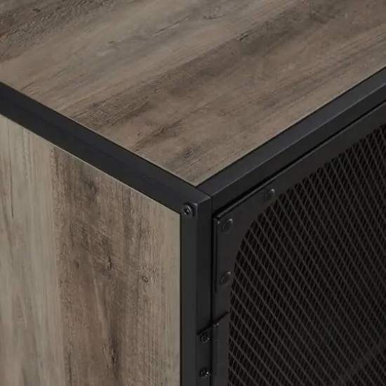 Walker Edison 30" Grey Wash Industrial Mesh Metal Door Accent Cabinet {9}