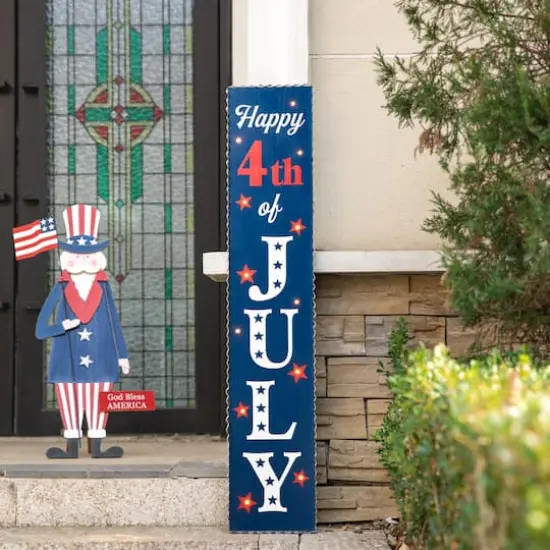 Glitzhome&reg; 42.5" Lighted Wood Happy July 4th Porch Sign {3}
