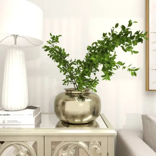 8" Gold Aluminum Brushed Vase with Hammered Top {8}