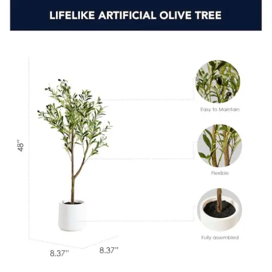 American Art Decor 4ft. Realistic Artificial Olive Tree in White Pot {5}