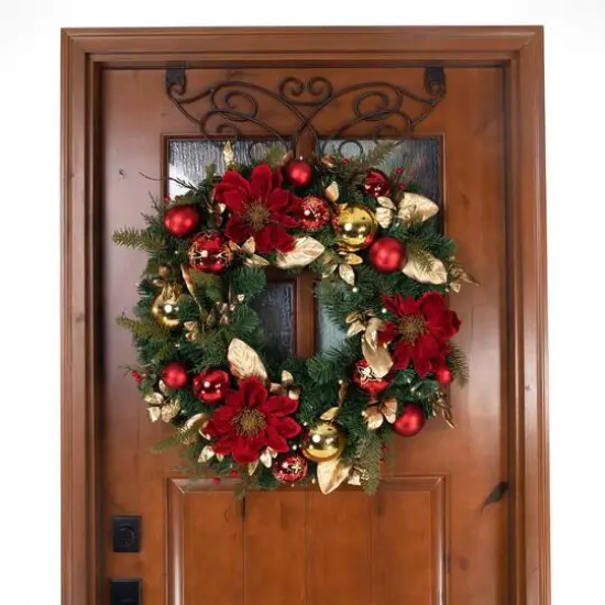 30" LED Golden Leaf Red Magnolia Christmas Wreath {4}