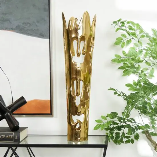 31" Gold Aluminum Drip Vase with Melting Designed Body {11}