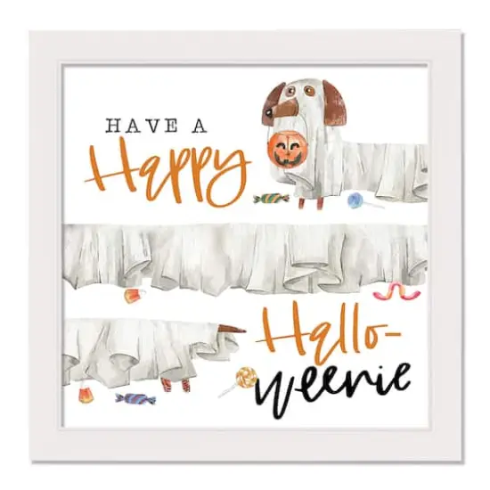 Happy Hallo-weenie Trick or Treat White Framed Print Wall Art {1}