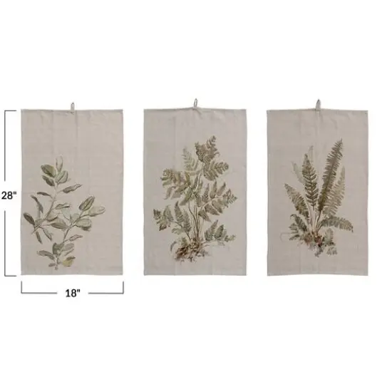 Hello Honey&reg; Cotton and Linen Printed Tea Towel with Botanical Image, 3ct. {3}