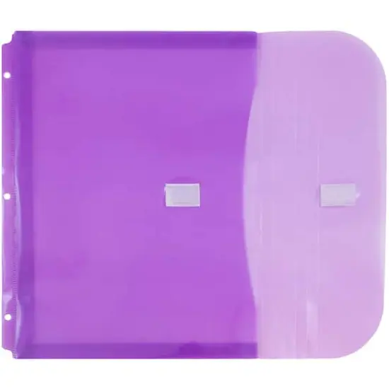 JAM Paper 9.5" x 11.5" Hook & Loop Closure 3-Hole Punch Plastic Envelopes, 12ct. Purple {4}