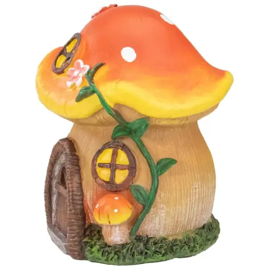 6.25" Orange Mushroom House Outdoor Garden Statue {5}