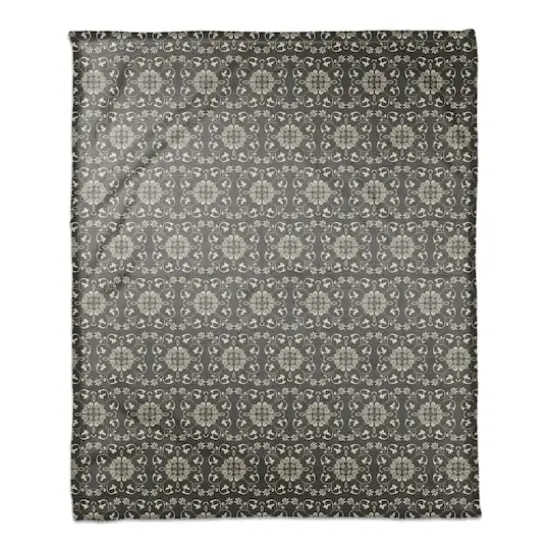 Charcoal Medallion Pattern 50" x 60" Coral Fleece Blanket {1}