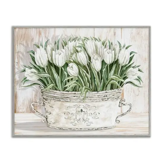 Stupell Industries Fresh White Tulip Flowers Vintage Framed Giclee Art Gray {1}