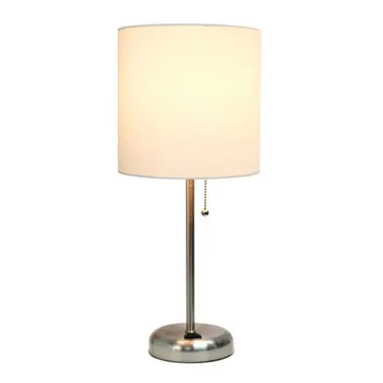 Creekwood Home Oslo 19.5" Power Outlet Table Lamp Brushed Steel Base/White Shade {5}
