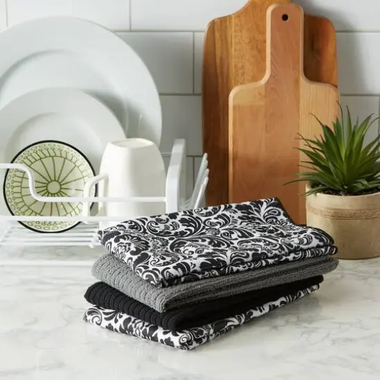 Black Damask Microfiber Dishtowel, 4ct. {6}