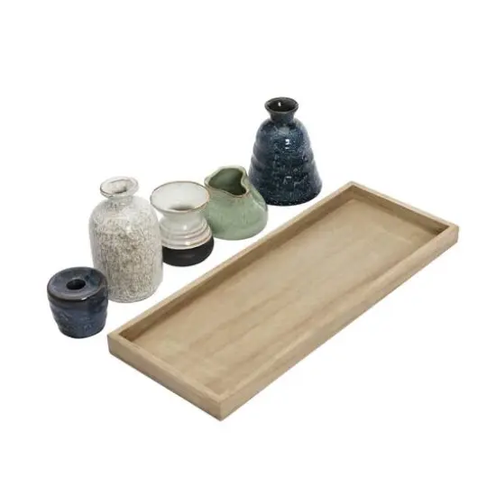 Hello Honey&reg; Multicolor Reactive Glaze Mango Wood Tray With Taper Holder and 4 Vases Set {3}