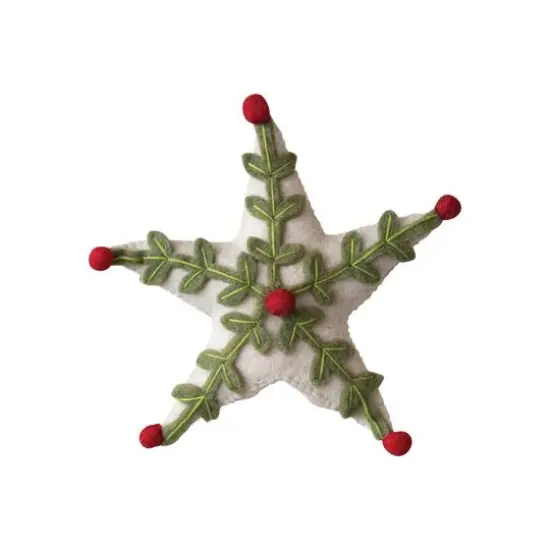 Hello Honey&reg; 8" Handmade Wool Felt Star Tree Topper with Holly Leaves, Berries & Embroidery {1}
