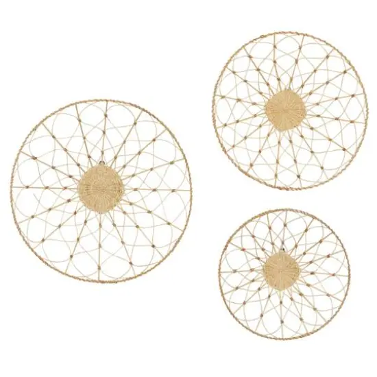 Set of 3 Brown Wood Coastal Style Abstract Wall Decor, 20", 24", 28" {1}