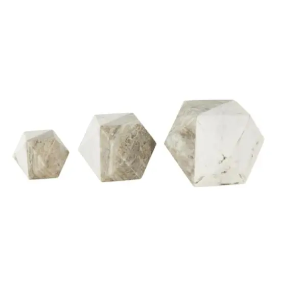 White Marble Geometric Cube Two-Toned Hexagon Sculpture with Cream & Copper Accents, 3ct. {7}