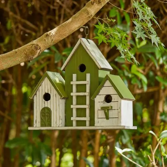 Glitzhome&reg; 14.75" Distressed Wood Villa Birdhouse with 3D Ladder {9}