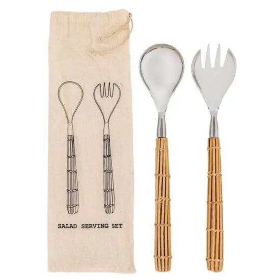 Hello Honey&reg; Stainless Steel Salad Server Set with Rattan Wrapped Handles {5}