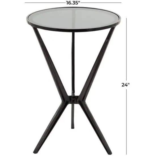 Black Aluminum Hourglass Shaped Stand Accent Table with Clear Glass Top 16" x 16" x 24" {6}
