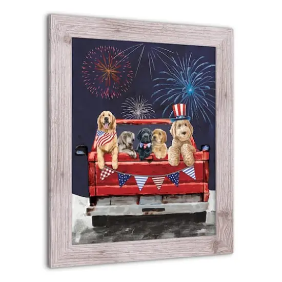 Patriotic Truck Pups Western Framed Print White Frame {4}