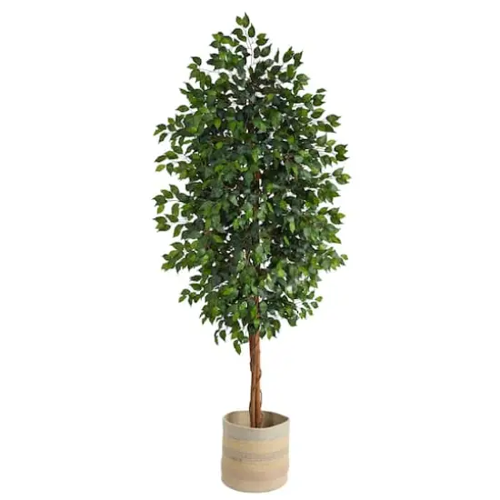 8ft. Ficus Artificial Tree with Handmade Natural Cotton Multicolored Woven Planter {1}