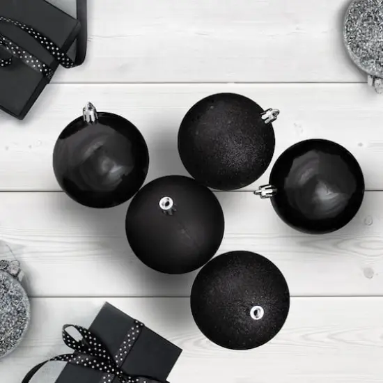 12ct. 4" 4-Finish Black Shatterproof Ball Ornaments {3}