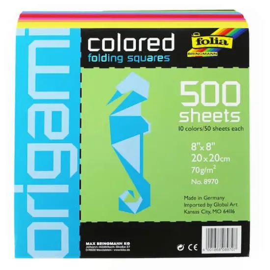 Global Art Origami Colored Folding Squares, 8" x 8" {1}