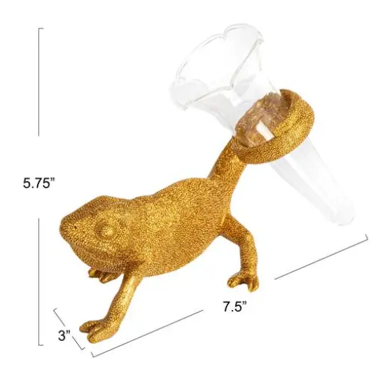 Hello Honey&reg; 7.5" Long Gold Chameleon with Glass Vase {9}