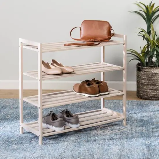 Honey Can Do White Wash 4-Tier Bamboo Shoe Rack {3}